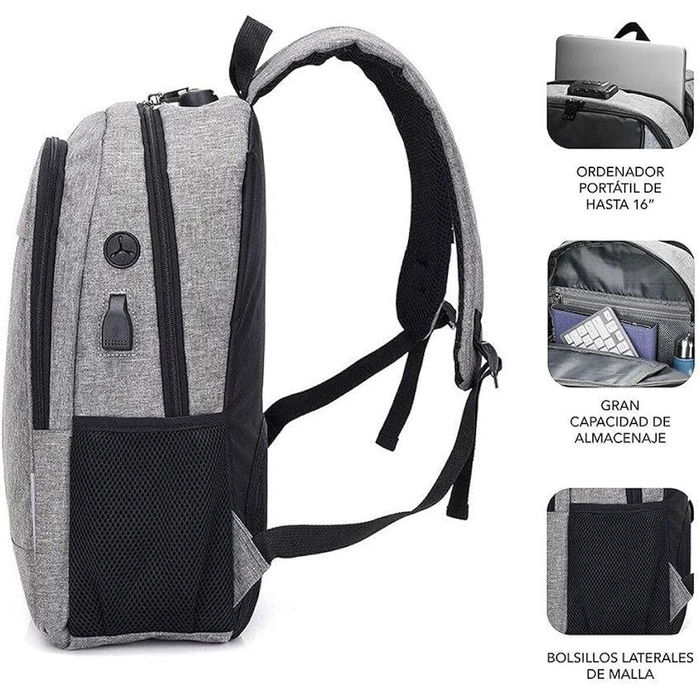 Sac à Dos pour Portable et Tablette avec Sortie USB Subblim SUB-BP-1UL0001 Gris Sac à Dos pour Portable et Tablette avec Sortie USB Subblim SUB-BP-1UL0001 Gris