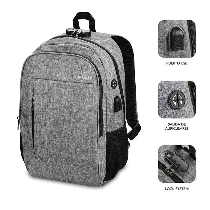 Sac à Dos pour Portable et Tablette avec Sortie USB Subblim SUB-BP-1UL0001 Gris Sac à Dos pour Portable et Tablette avec Sortie USB Subblim SUB-BP-1UL0001 Gris