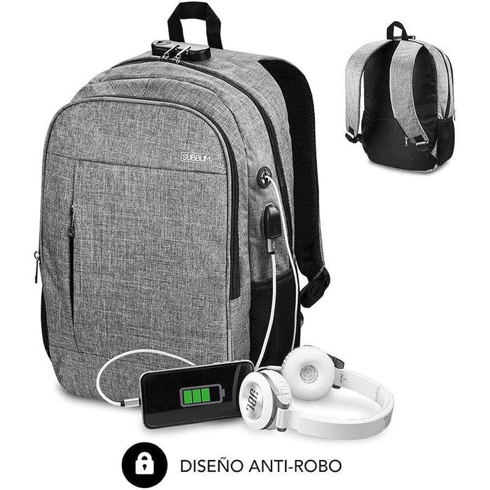 Sac à Dos pour Portable et Tablette avec Sortie USB Subblim SUB-BP-1UL0001 Gris Sac à Dos pour Portable et Tablette avec Sortie USB Subblim SUB-BP-1UL0001 Gris