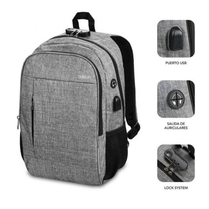 Sac à Dos pour Portable et Tablette avec Sortie USB Subblim SUB-BP-1UL0001 Gris Sac à Dos pour Portable et Tablette avec Sortie USB Subblim SUB-BP-1UL0001 Gris