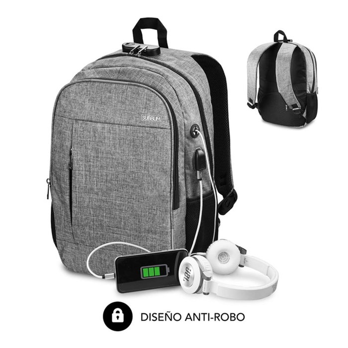 Subblim Mochila Urban Lock Portatil 16 Pouces Sac à Dos Anti-Vol Gris avec USB Subblim Mochila Urban Lock Portatil 16 Pouces Sac à Dos Anti-Vol Gris avec USB