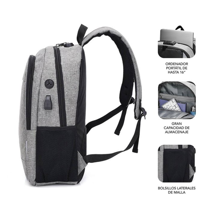Subblim Mochila Urban Lock Portatil 16 Pouces Sac à Dos Anti-Vol Gris avec USB Subblim Mochila Urban Lock Portatil 16 Pouces Sac à Dos Anti-Vol Gris avec USB