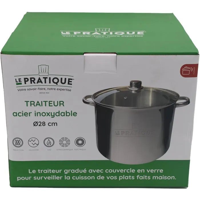 Le Pratique Traiteur en Inox Ø 28 cm - 14 L avec Couvercle Verre Le Pratique Traiteur en Inox Ø 28 cm - 14 L avec Couvercle Verre