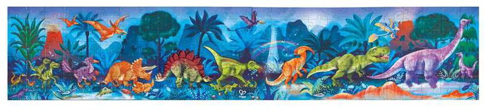 Hape Puzzle Dinosaures 200 Pièces 1,5 Mètres - Squelettes Phosphorescents dans le Noir - Avec 10 Cartes Informatives - Multilingue (EN, FR, DE, ES, IT, PT, NL)