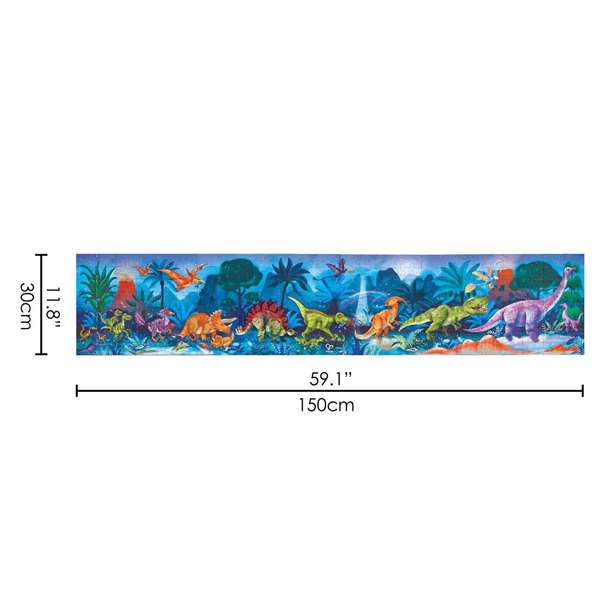 Hape Puzzle Dinosaures 200 Pièces 1,5 Mètres - Squelettes Phosphorescents dans le Noir - Avec 10 Cartes Informatives - Multilingue (EN, FR, DE, ES, IT, PT, NL)