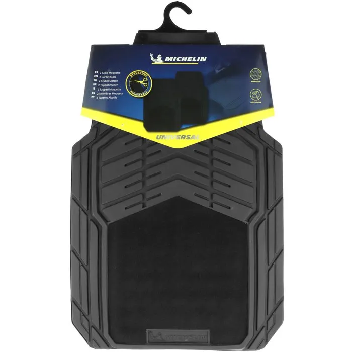 Michelin Tapis de voiture avant universel - 2 tapis caoutchouc et moquette noir/gris