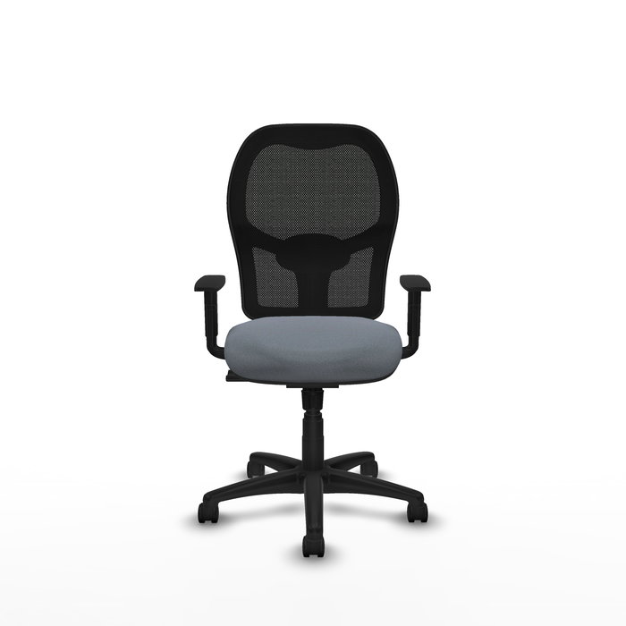 Chaise Alocén Synchro 3 positions tissu Gris Maille Noir Structure polyamide noire Accoudoir 1D Sans appui-tête Roulettes en nylon 50 mm