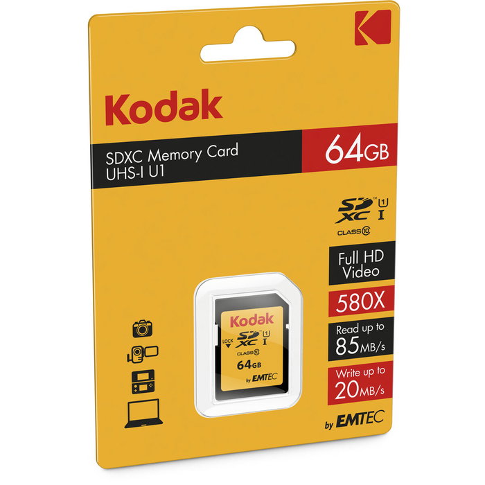Carte Mémoire Micro SD avec Adaptateur Kodak EKMSD64GXC10K 64 GB Carte Mémoire Micro SD avec Adaptateur Kodak EKMSD64GXC10K 64 GB
