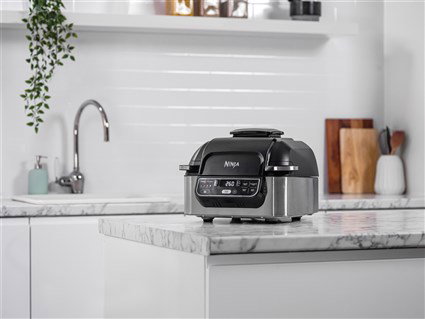 Ninja AG301EU Grill de cuisine + Friteuse à air 5-en-1 Ninja Foodi - 5,7 L, 3,8 L, parrillade pour 4 personnes (Cuit, grille, frit, rôtit, déshydrate)