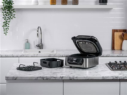 Ninja AG301EU Grill de cuisine + Friteuse à air 5-en-1 Ninja Foodi - 5,7 L, 3,8 L, parrillade pour 4 personnes (Cuit, grille, frit, rôtit, déshydrate)