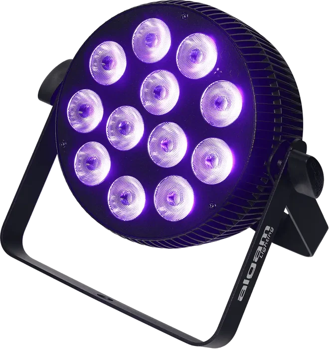ALGAMLIGHT Projecteur LED 12x10W RGBWAU+UV Slim 6-en-1 DMX512 IR Automatique 50W ALGAMLIGHT Projecteur LED 12x10W RGBWAU+UV Slim 6-en-1 DMX512 IR Automatique 50W