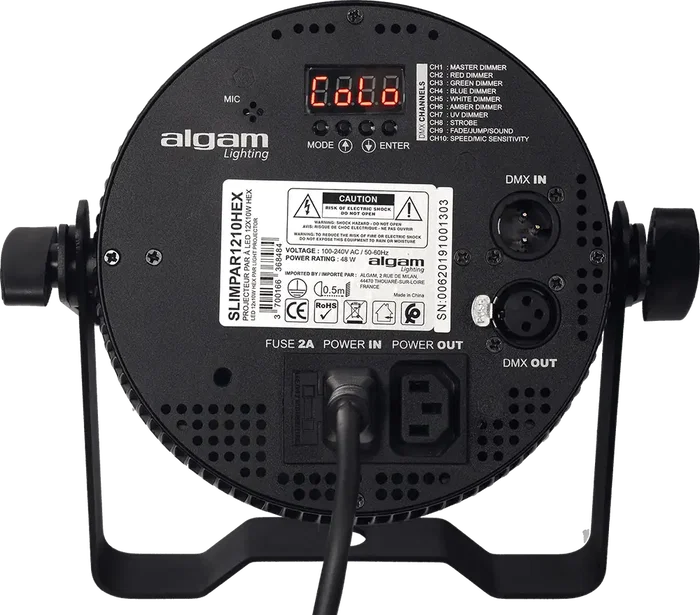ALGAMLIGHT Projecteur LED 12x10W RGBWAU+UV Slim 6-en-1 DMX512 IR Automatique 50W ALGAMLIGHT Projecteur LED 12x10W RGBWAU+UV Slim 6-en-1 DMX512 IR Automatique 50W