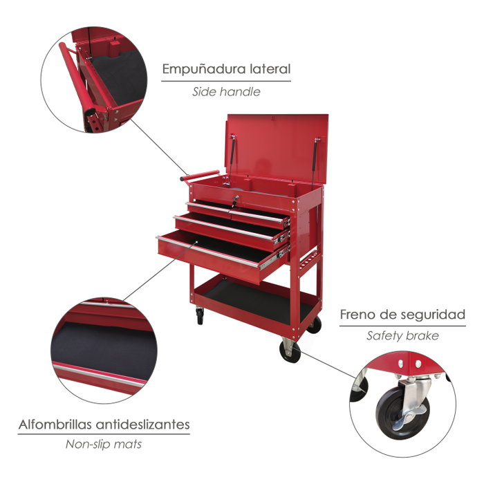 WOLFPACK LINEA PROFESIONAL Chariot Porte-outils Métallique 86x44x99 cm avec 4 Tiroirs et 2 Plateaux