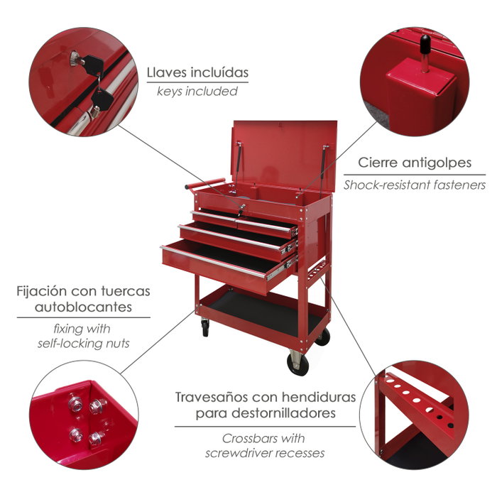 WOLFPACK LINEA PROFESIONAL Chariot Porte-outils Métallique 86x44x99 cm avec 4 Tiroirs et 2 Plateaux