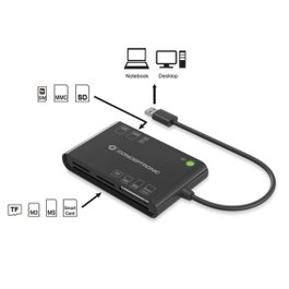 Conceptronic Lecteur de Cartes Externe USB 3.2 Gen 1 - Compatible SD, MicroSD, Memory Stick, MMC, Noir