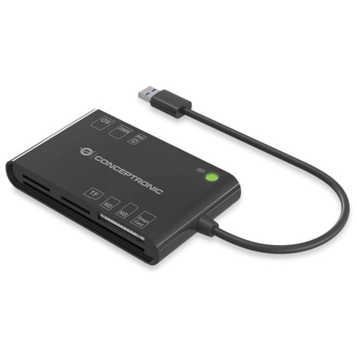 Conceptronic Lecteur de Cartes Externe USB 3.2 Gen 1 - Compatible SD, MicroSD, Memory Stick, MMC, Noir