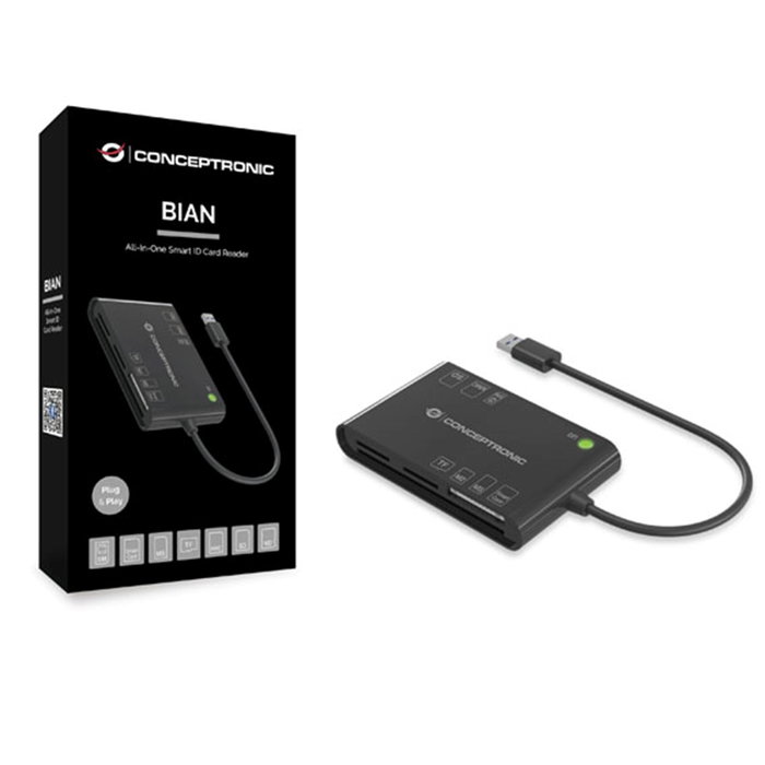 Conceptronic Lecteur de Cartes Externe USB 3.2 Gen 1 - Compatible SD, MicroSD, Memory Stick, MMC, Noir