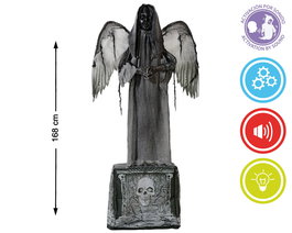 Statue d'Ange de Cimetière 168 cm avec Ailes, Son, Lumière et Mouvement - Décoration Gothique, Halloween ou Théâtre