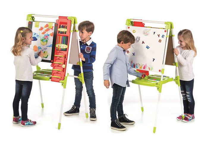 Chicos Pizarra de Artista - Tableau 2 en 1 magnétique et pour craies, extensible et pliable, 63x60x120 cm avec 82 accessoires