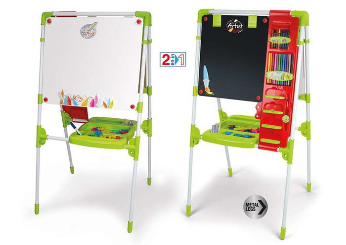 Chicos Pizarra de Artista - Tableau 2 en 1 magnétique et pour craies, extensible et pliable, 63x60x120 cm avec 82 accessoires