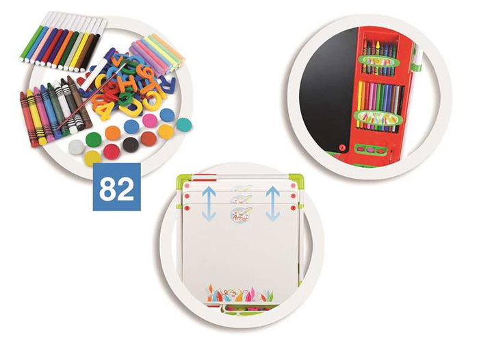 Chicos Pizarra de Artista - Tableau 2 en 1 magnétique et pour craies, extensible et pliable, 63x60x120 cm avec 82 accessoires