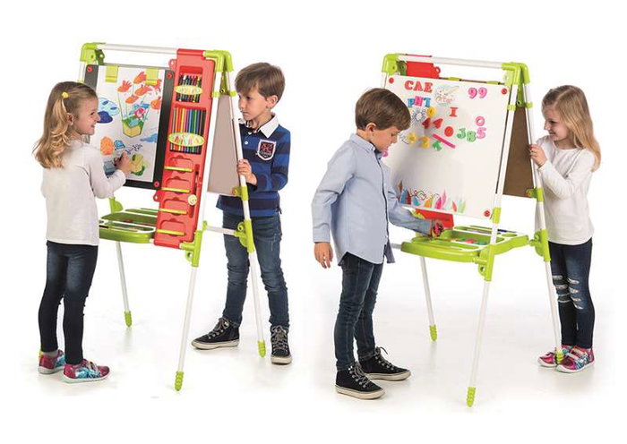 Chicos Pizarra de Artista - Tableau 2 en 1 magnétique et pour craies, extensible et pliable, 63x60x120 cm avec 82 accessoires