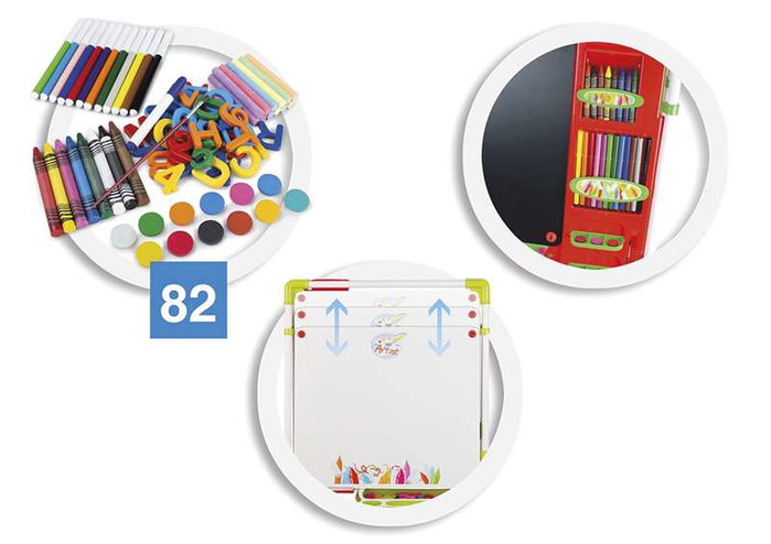 Chicos Pizarra de Artista - Tableau 2 en 1 magnétique et pour craies, extensible et pliable, 63x60x120 cm avec 82 accessoires