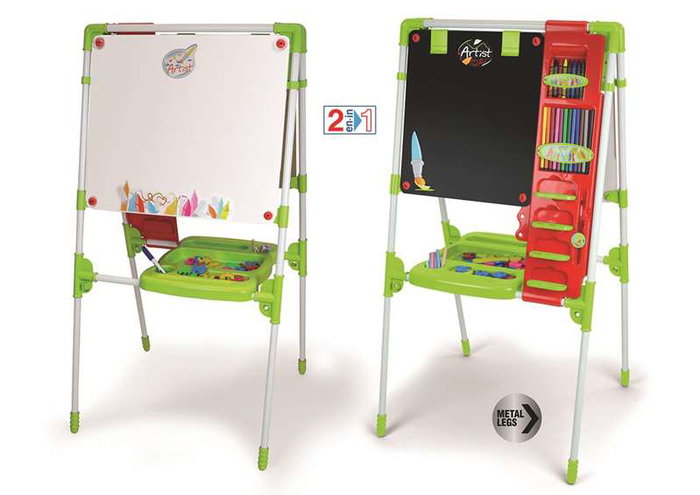 Chicos Pizarra de Artista - Tableau 2 en 1 magnétique et pour craies, extensible et pliable, 63x60x120 cm avec 82 accessoires