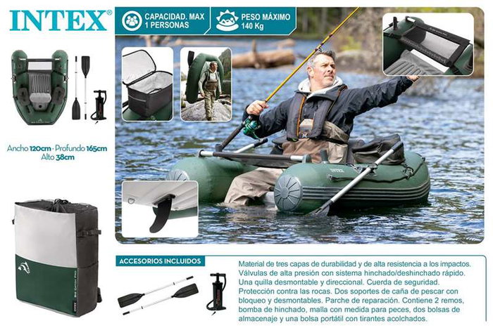 Intex Barque de pêche Big Catch Pro avec rames et pompe, bateau gonflable pour enfants, 165 x 120 x 38 cm