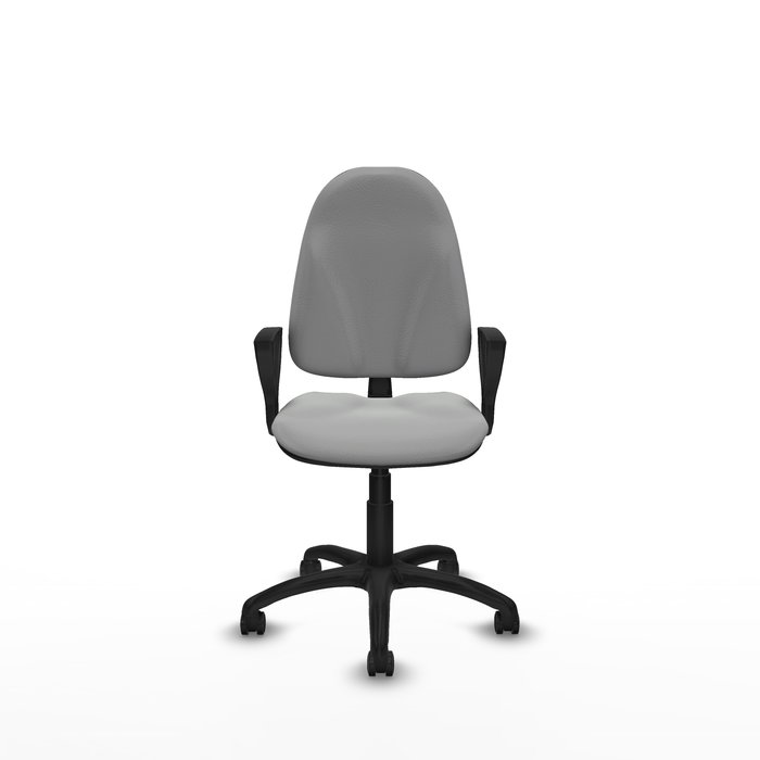 Chaise Algarra Contact permament de base Cuir écologique Gris clair Structure polyamide noire Accoudoirs fixes Sans appui-tête Roulettes pour moquette