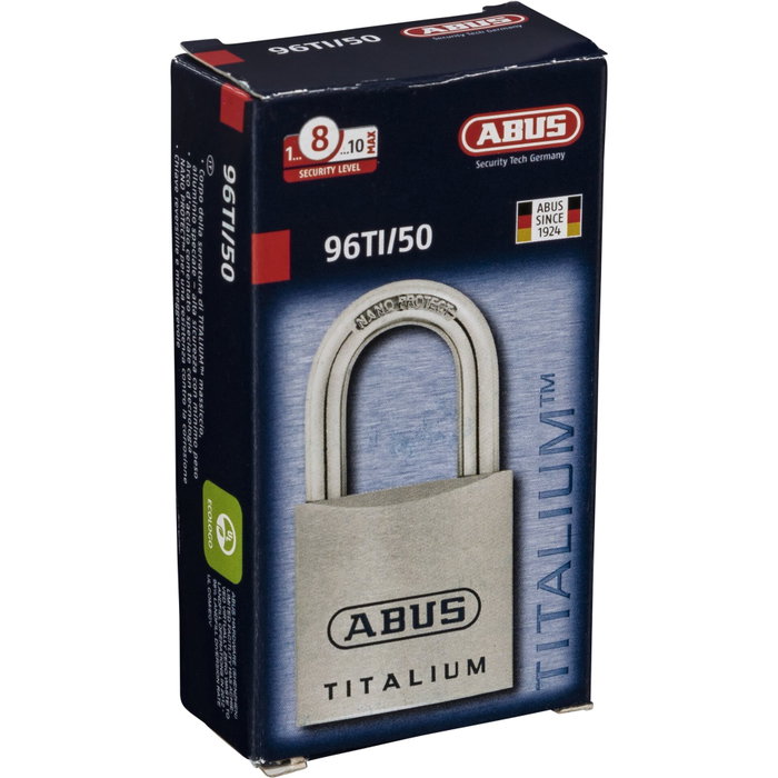 Abus 90 Titalium 96TI/50 SL 8 Argent / Bleu, 50 mm Abus 90 Titalium 96TI/50 SL 8 Argent / Bleu, 50 mm