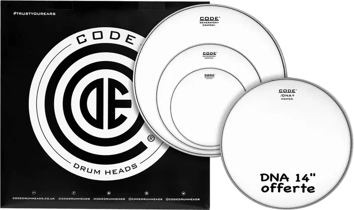 CODE Tom Pack Code Generator Peaux pour Batterie Blanc Rugueux 10" 12" 16" + DNA 14" - Jack