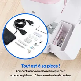 Medion Machine à coudre SM 60, 62W, 24 points + points doubles, 700 tr/min, éclairage LED, couleur rose, pour projets de couture