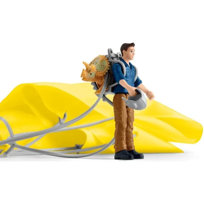 Schleich 41471 DINOSAURS - Sauvetage en Parachute, Coffret de Jeu Préhistorique avec Parachute, Figurine Humaine et Dinosaure, 5 Pièces, Enfant 4 ans et plus