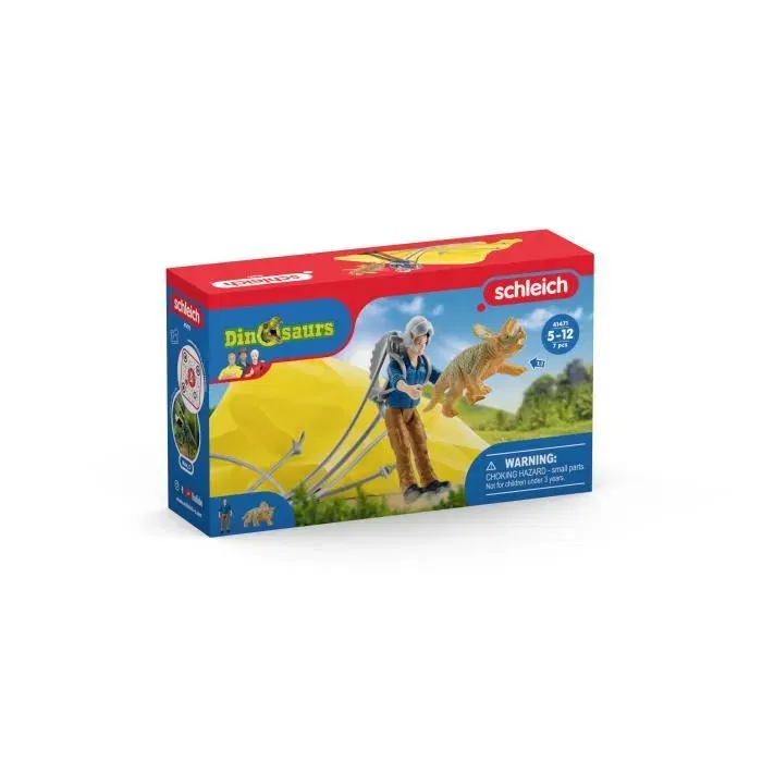 Schleich 41471 DINOSAURS - Sauvetage en Parachute, Coffret de Jeu Préhistorique avec Parachute, Figurine Humaine et Dinosaure, 5 Pièces, Enfant 4 ans et plus