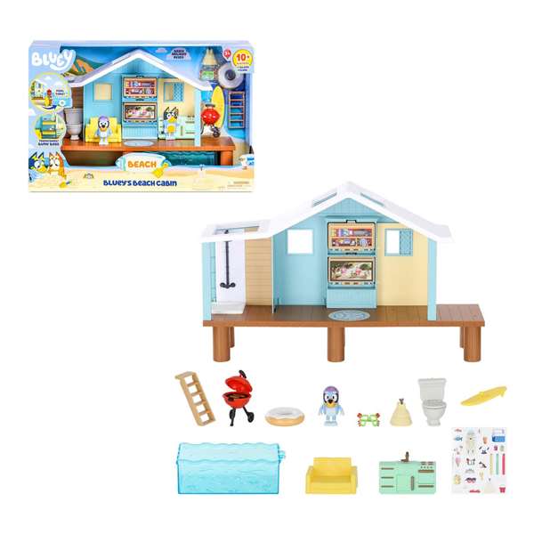 Famosa - Maison sur la plage de Bluey avec figurine et 5 accessoires - Jouet en espagnol