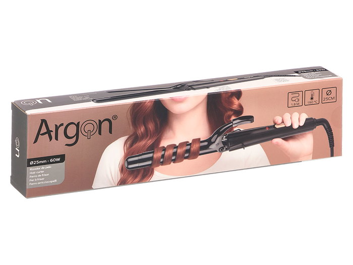 Argon Fer à Friser 25 mm Noir Doré Soft Touch Température 190°C Câble 1.8 m (Set de 6)