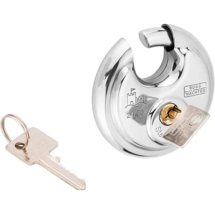 Burg Wachter Cadenas cylindrique 21 70 SB en acier inoxydable 70 mm avec 2 clés - Sécurité extérieure