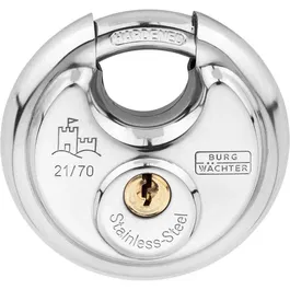 Burg Wachter Cadenas cylindrique 21 70 SB en acier inoxydable 70 mm avec 2 clés - Sécurité extérieure