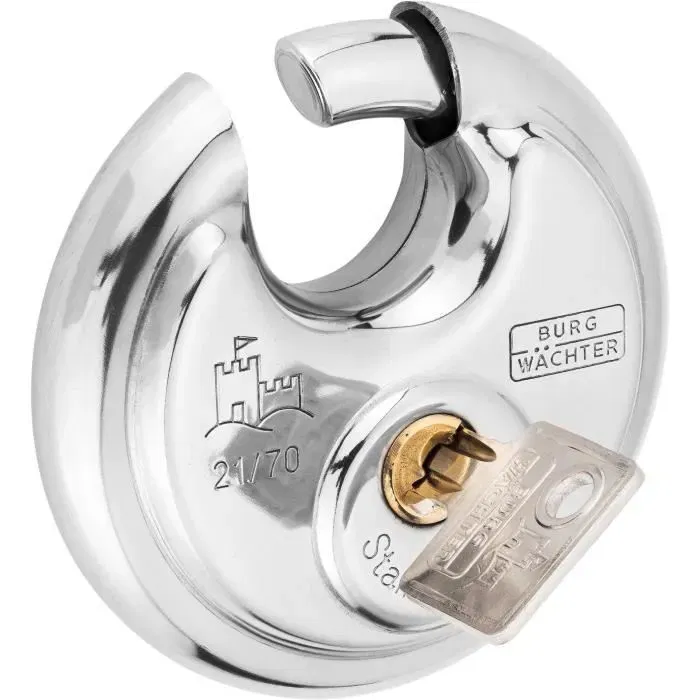 Burg Wachter Cadenas cylindrique 21 70 SB en acier inoxydable 70 mm avec 2 clés - Sécurité extérieure