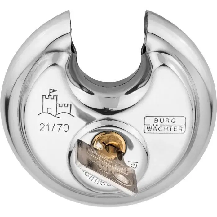 Burg Wachter Cadenas cylindrique 21 70 SB en acier inoxydable 70 mm avec 2 clés - Sécurité extérieure