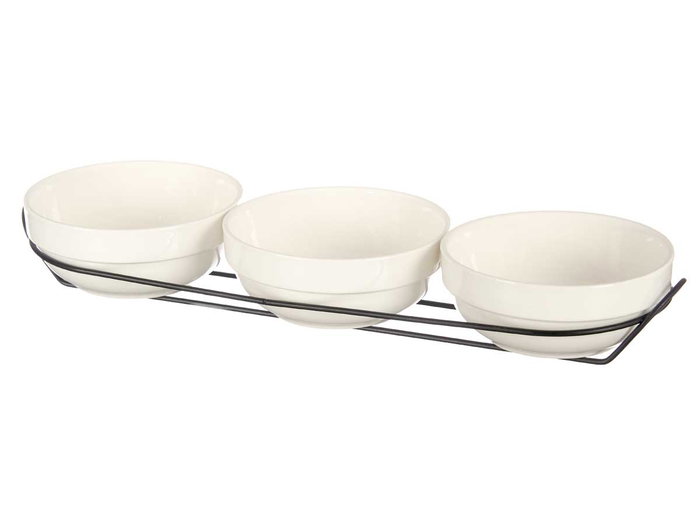 Vessia Set de 3 bols en porcelaine blanche 350 ml avec support 40x13x7 cm (Set de 12)