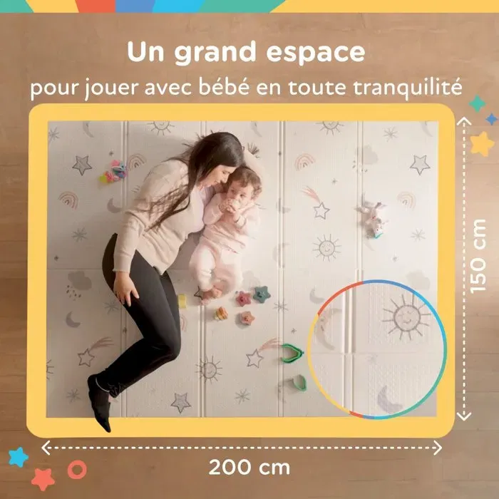 Nuby Tapis de jeux bébé réversible et pliable, 200x150 cm, mousse douce, arc-en-ciel