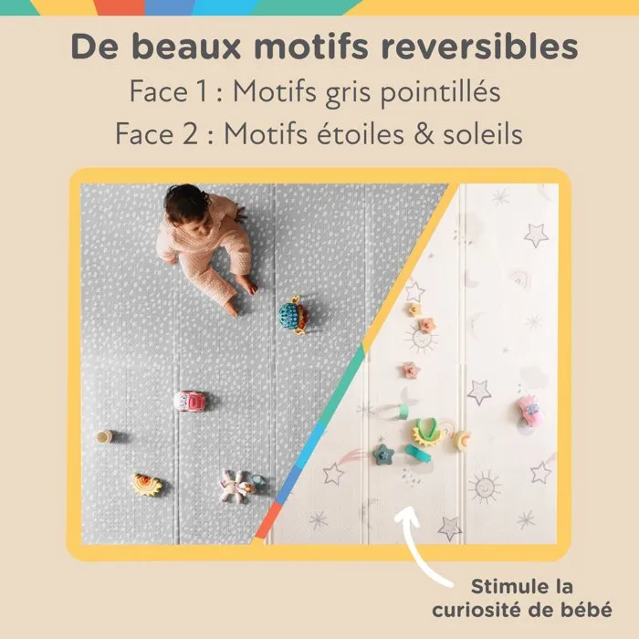 Nuby Tapis de jeux bébé réversible et pliable, 200x150 cm, mousse douce, arc-en-ciel