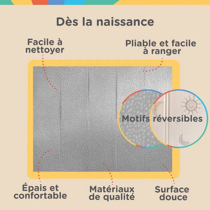 Nuby Tapis de jeux bébé réversible et pliable, 200x150 cm, mousse douce, arc-en-ciel