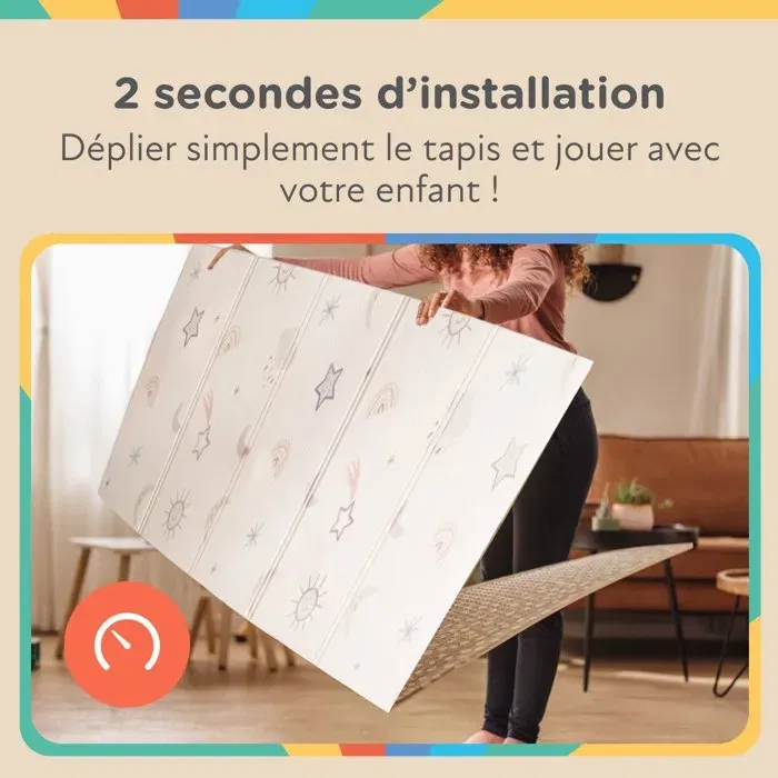 Nuby Tapis de jeux bébé réversible et pliable, 200x150 cm, mousse douce, arc-en-ciel