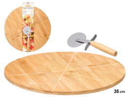 KINVARA Set de planche en bambou et coupe-pizza Natural + Plata