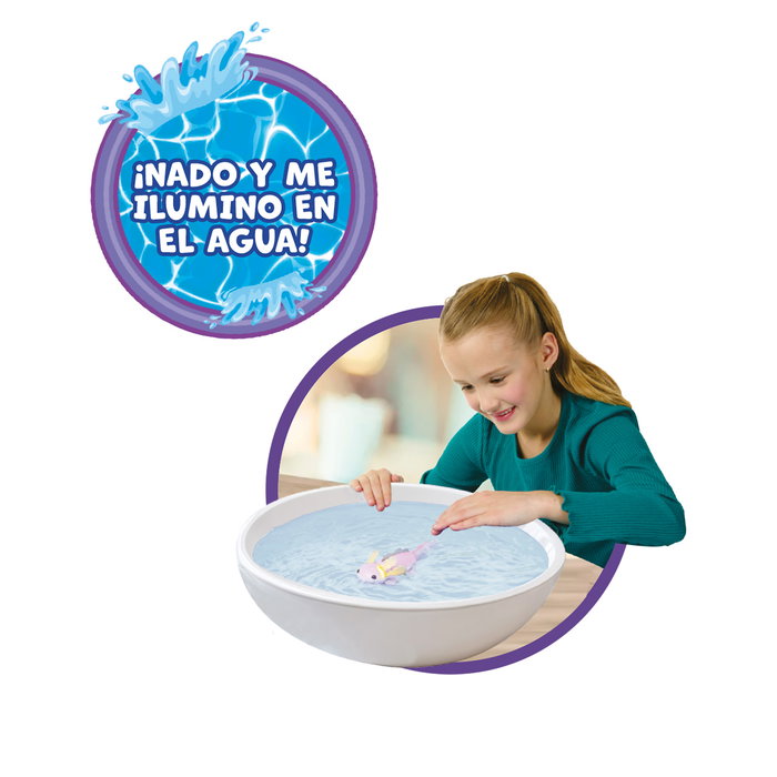BIZAK Fingerlings Axolotl Nadador 61853142 - Peluche interactive avec plus de 50 sons, réactions et fonction de nage lumineuse - Jouet pour enfants dès 5 ans