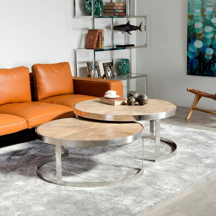BigBuy Home Table Basse Argenté Naturel (2 Unités)