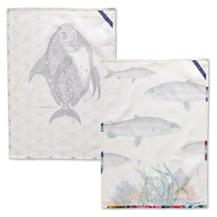 Tissu de cuisine HappyFriday Fish Multicouleur 70 x 50 cm (2 Unités)